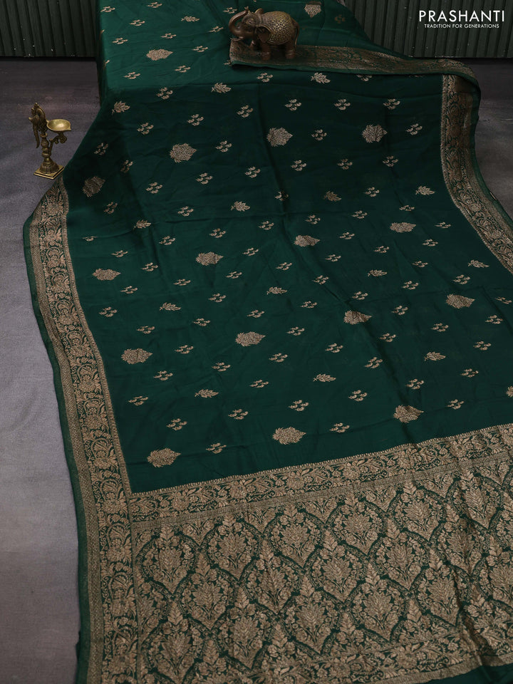 Green Banarasi Semi Raw Silk Saree