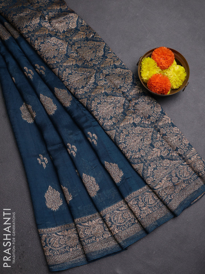 Peacock Blue Banarasi Semi Raw Silk Saree