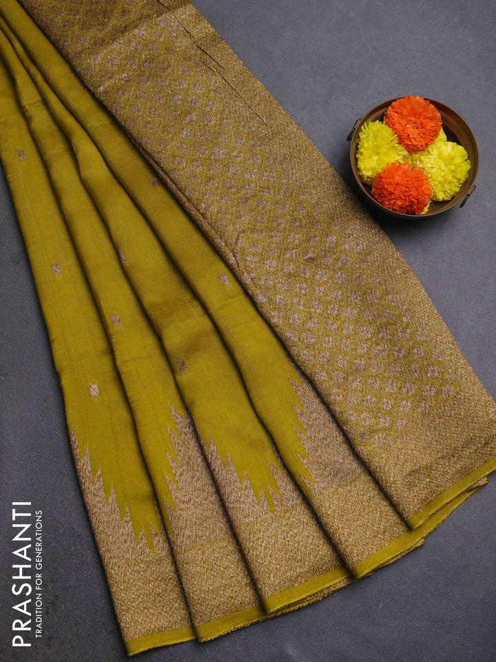 Lime Green Banarasi Semi Raw Silk Saree