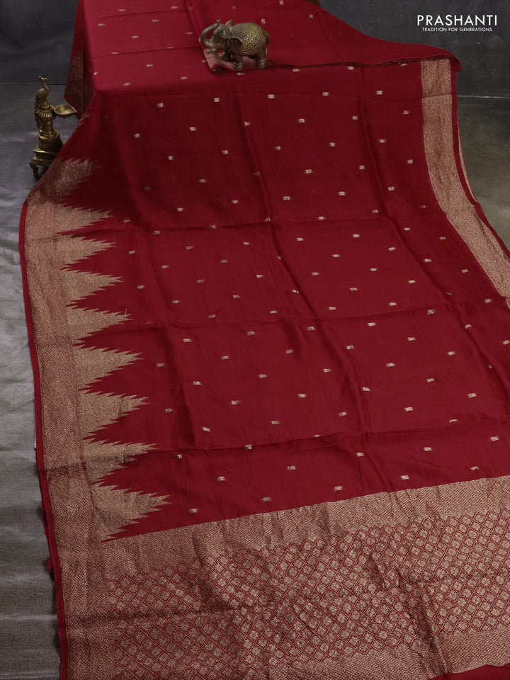 Red Banarasi Semi Raw Silk Saree