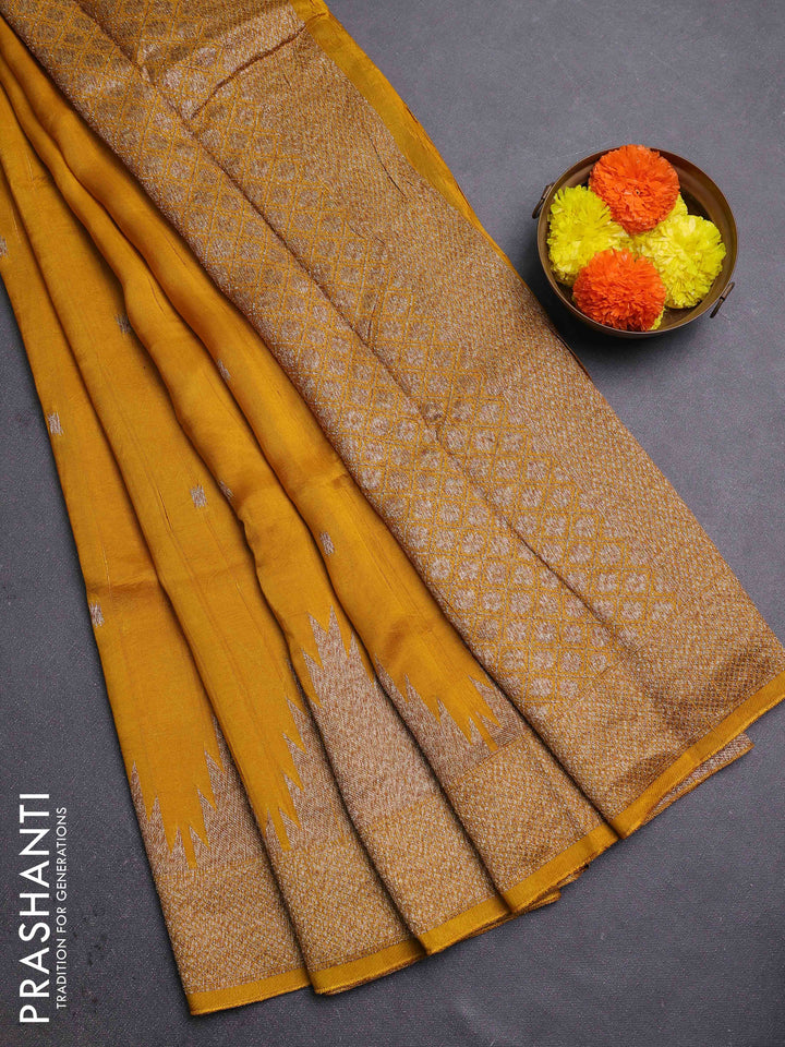 Mustard Yellow Banarasi Semi Raw Silk Saree