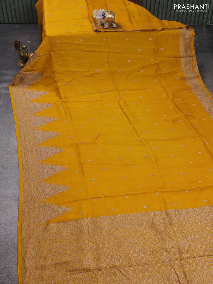 Mustard Yellow Banarasi Semi Raw Silk Saree