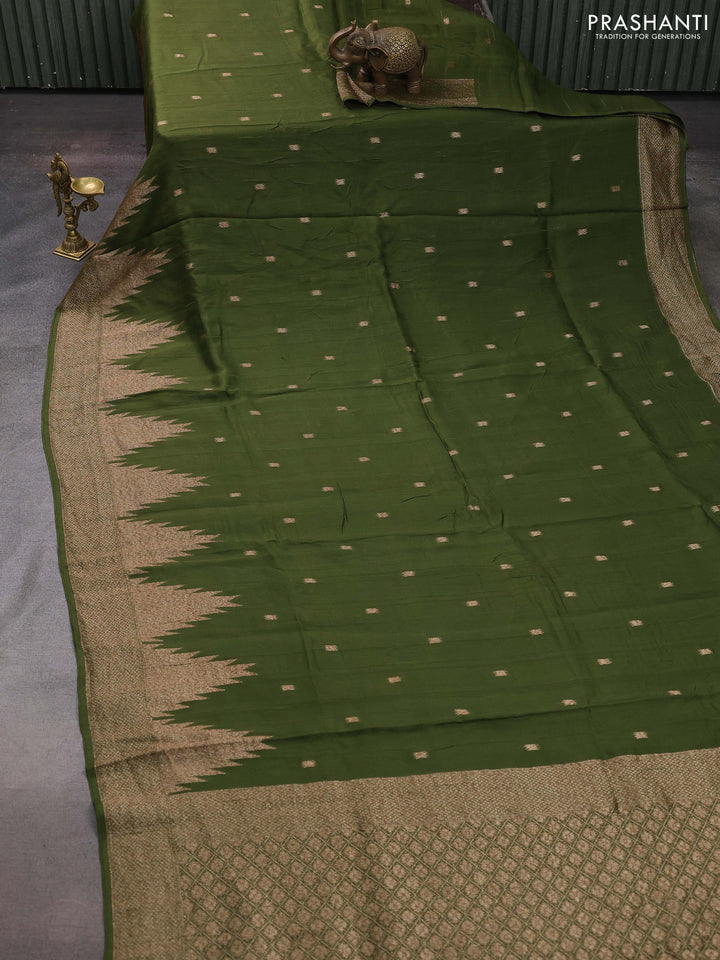Green Banarasi Semi Raw Silk Saree