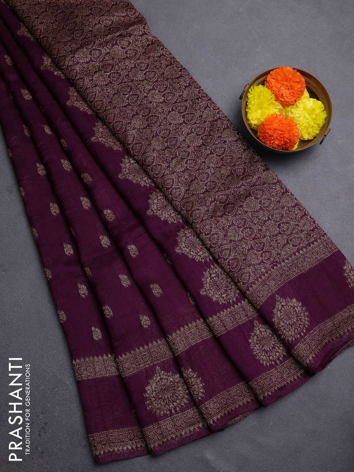 Wine Banarasi Semi Raw Silk Saree