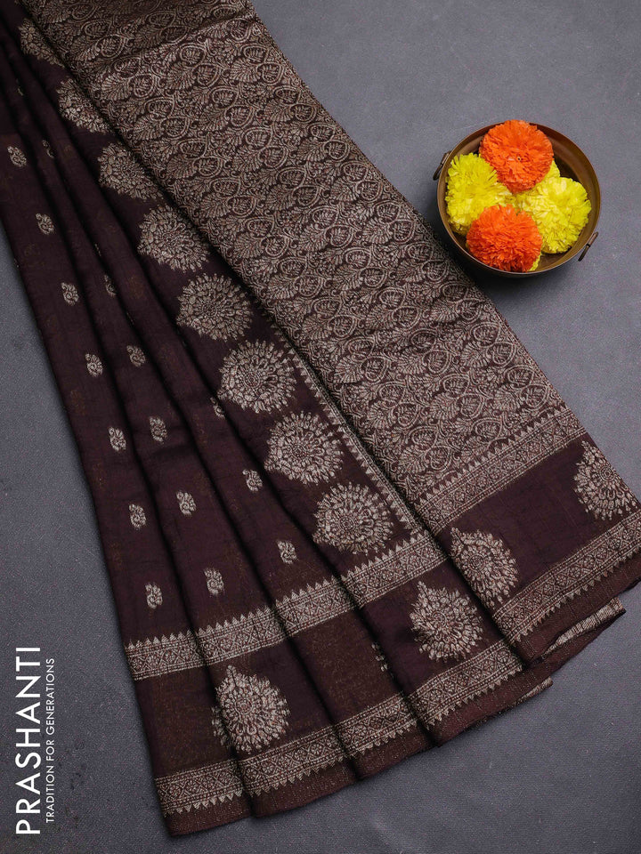 Coffee Brown Banarasi Semi Raw Silk Saree