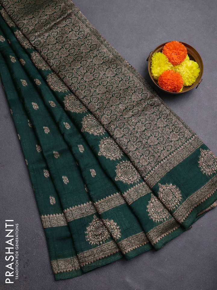 Bottle Green Banarasi Semi Raw Silk Saree