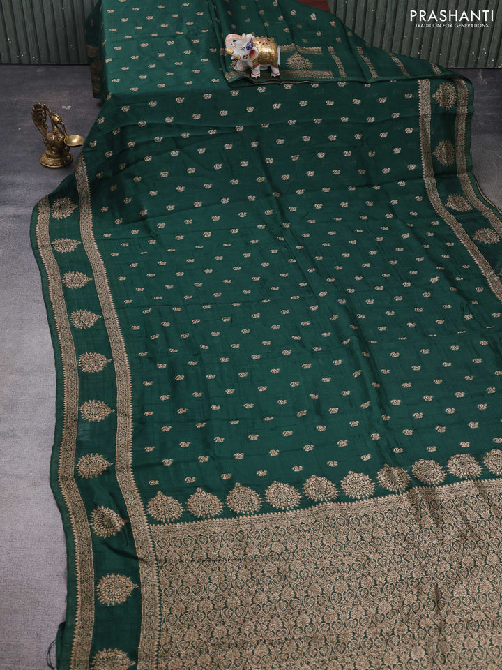 Bottle Green Banarasi Semi Raw Silk Saree