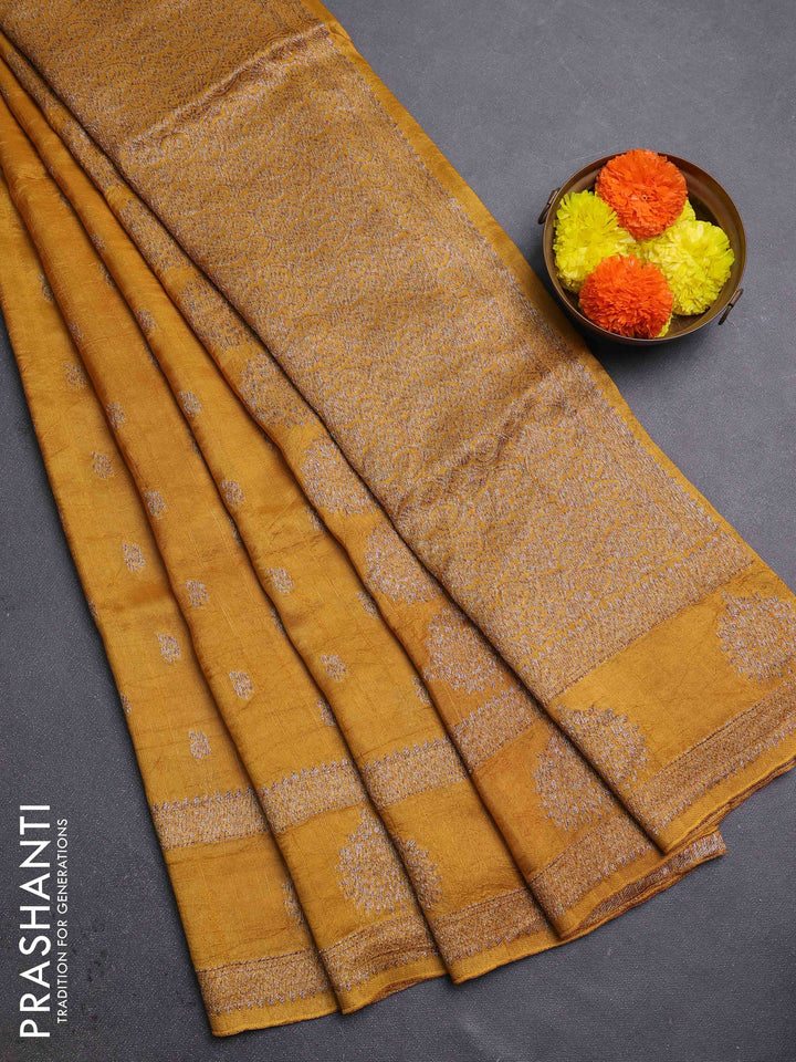 Mustard Yellow Banarasi Semi Raw Silk Saree