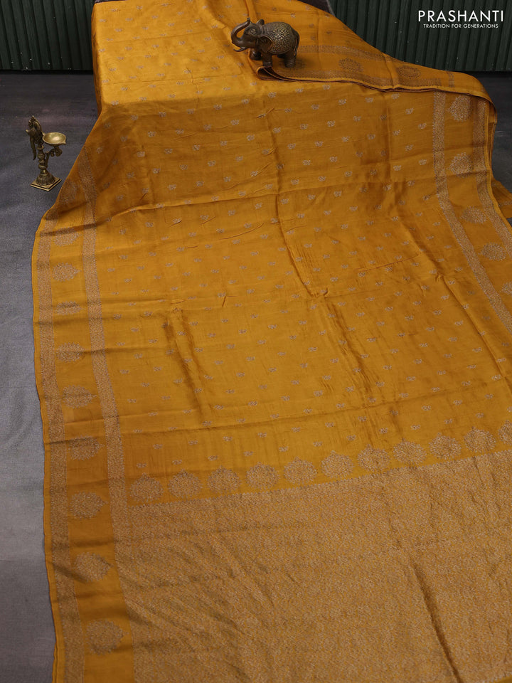 Mustard Yellow Banarasi Semi Raw Silk Saree
