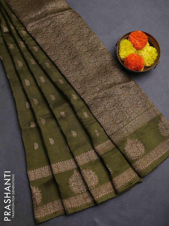 Mehendi Green Banarasi Semi Raw Silk Saree