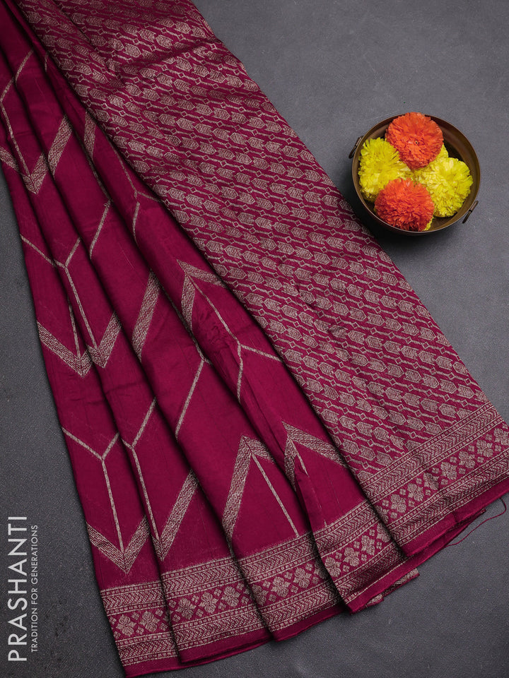 Magenta Pink Banarasi Semi Raw Silk Saree
