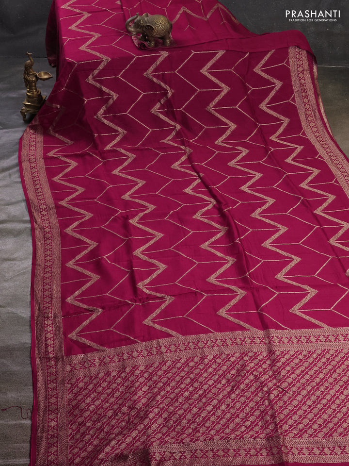 Magenta Pink Banarasi Semi Raw Silk Saree