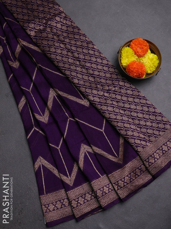 Violet Banarasi Semi Raw Silk Saree