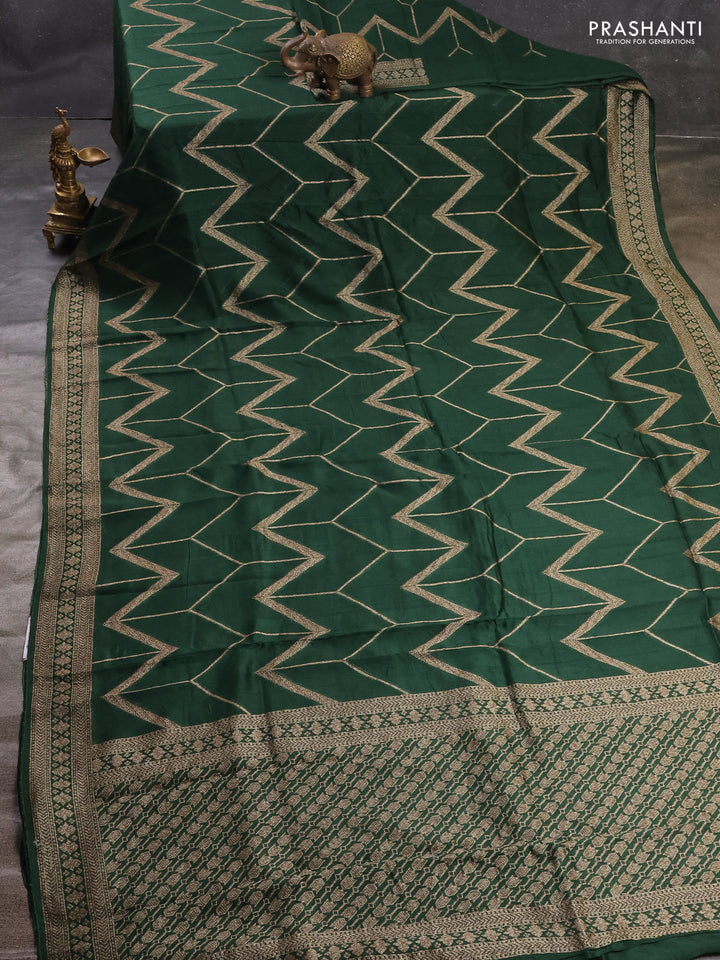 Green Banarasi Semi Raw Silk Saree