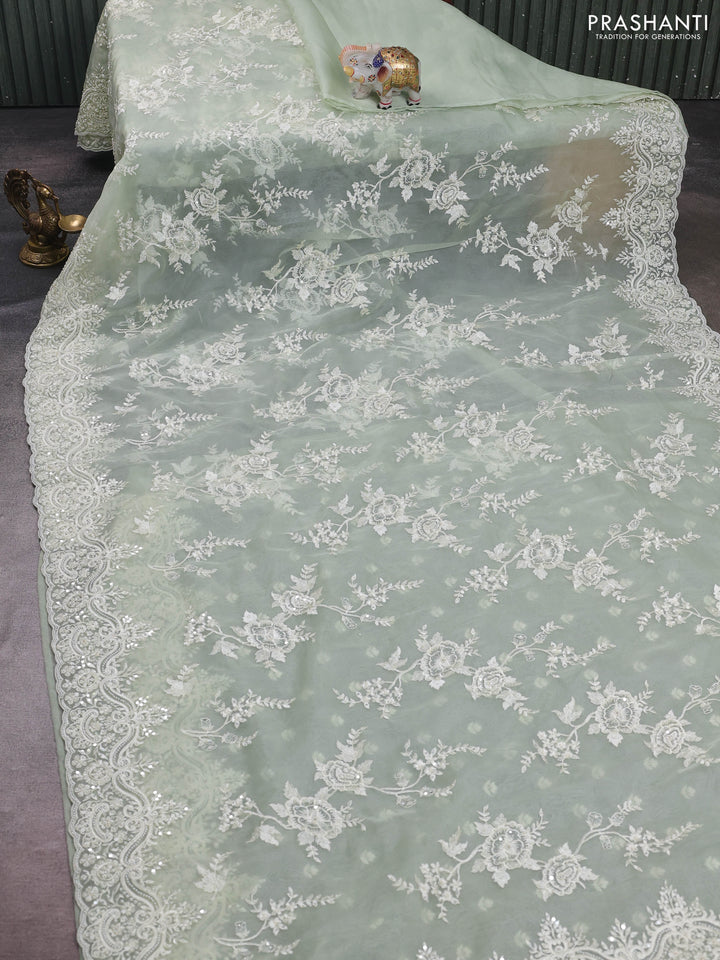Pista Green Pure Organza Silk - Embroidery