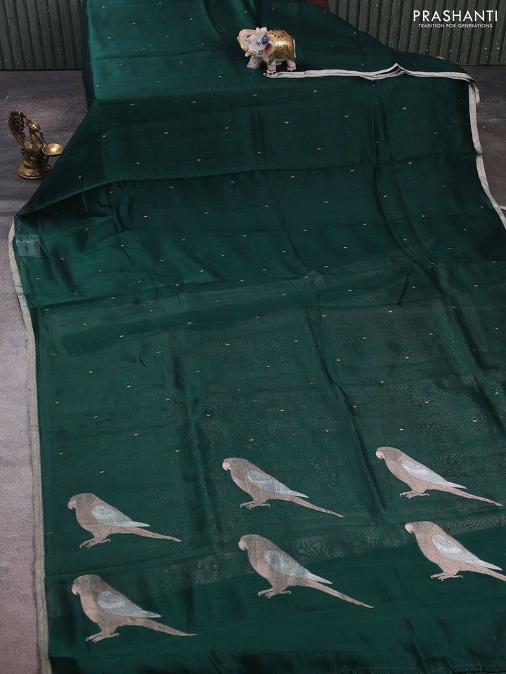 Bottle Green Pure Organza Silk - Zari Weaving