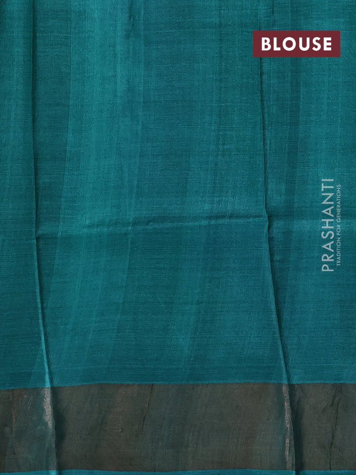 Wine & Teal Blue Pure Tussar Saree - Pichwai Prints