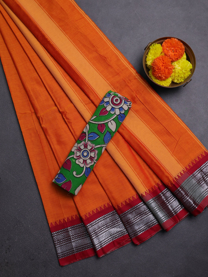 Orange & Green Narayanpet Cotton - Kalamkari Blouse