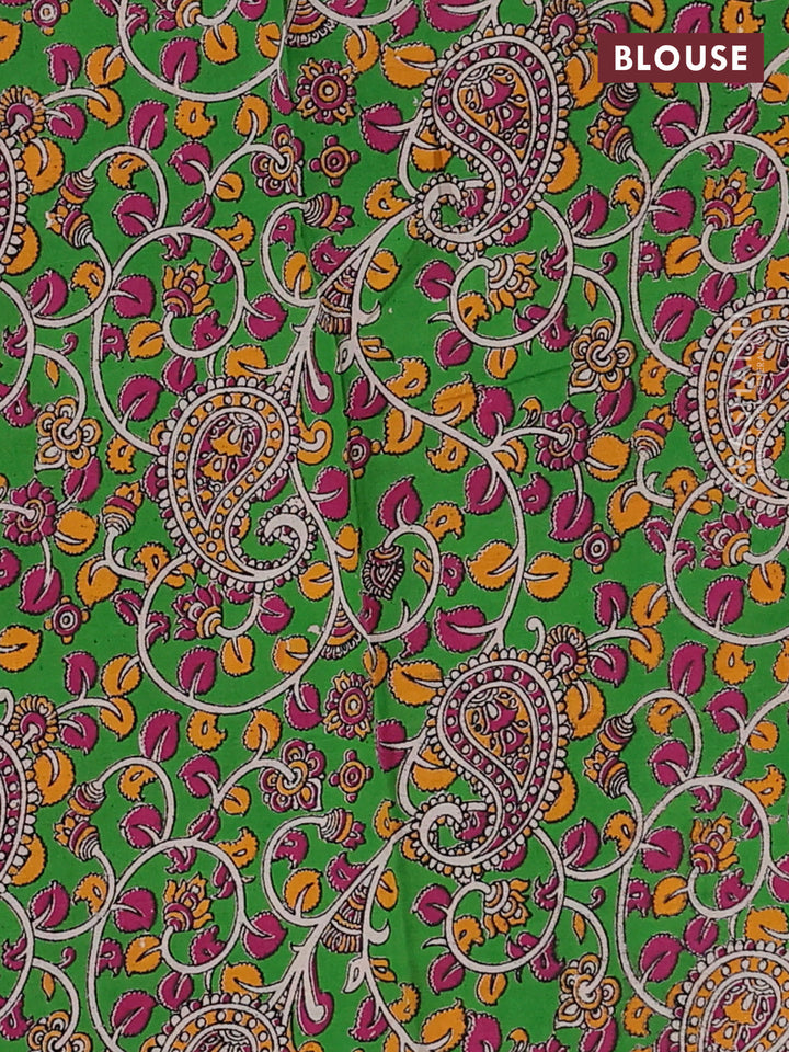 Peach Pink & Green Narayanpet Cotton - Kalamkari Blouse