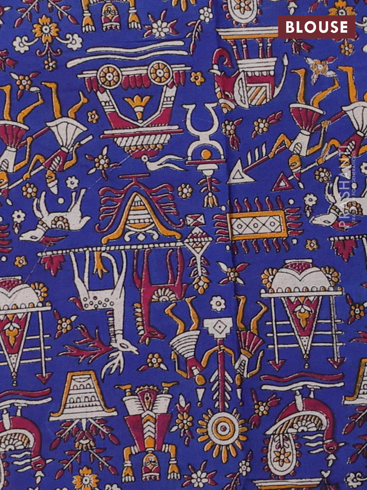 Sunset Orange & Royal Blue Narayanpet Cotton - Kalamkari Blouse