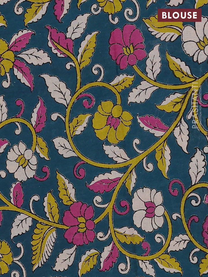Peach Pink & Peacock Green Narayanpet Cotton - Kalamkari Blouse