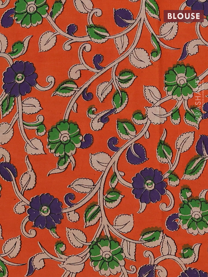 Green & Orange Narayanpet Cotton - Kalamkari Blouse