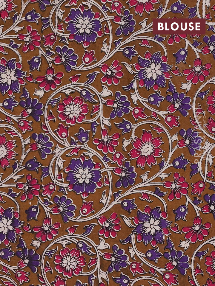 Mustard Yellow & Brown Narayanpet Cotton - Kalamkari Blouse