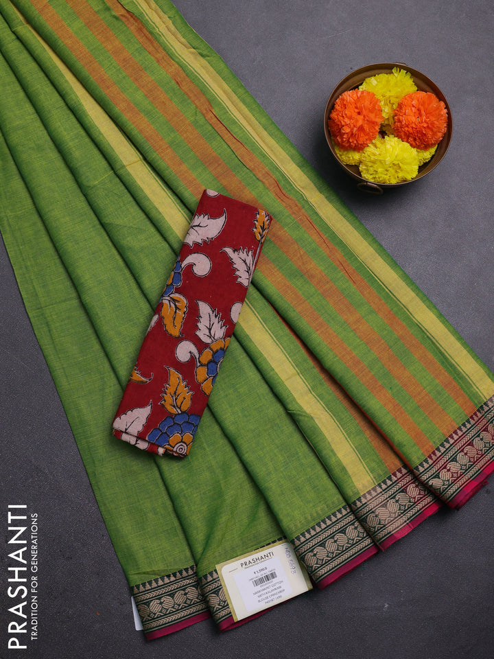 Green & Maroon Narayanpet Cotton - Kalamkari Blouse