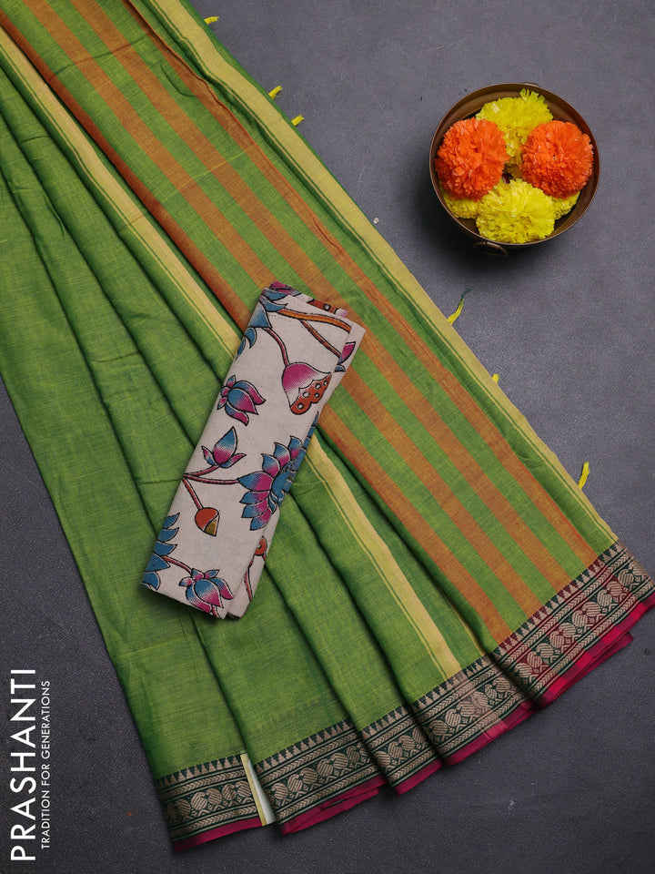 Green & Beige Narayanpet Cotton - Kalamkari Blouse