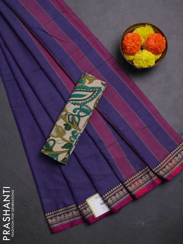Violet & Beige Narayanpet Cotton - Kalamkari Blouse