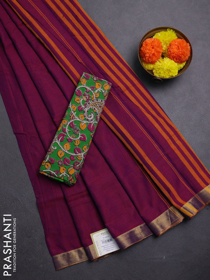 Magenta Pink & Green Narayanpet Cotton - Kalamkari Blouse