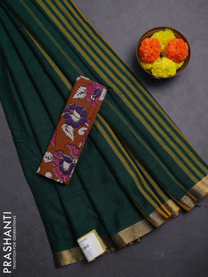 Green & Brown Narayanpet Cotton - Kalamkari Blouse