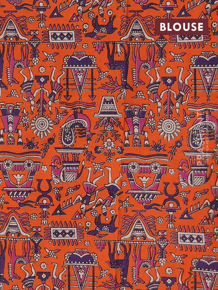Peacock Blue & Orange Narayanpet Cotton - Kalamkari Blouse