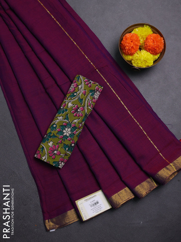 Purple & Mehendi Green Narayanpet Cotton - Kalamkari Blouse