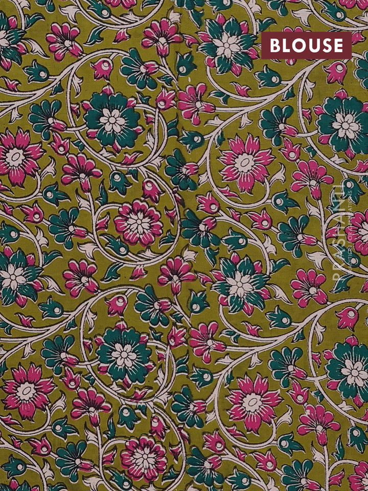 Purple & Mehendi Green Narayanpet Cotton - Kalamkari Blouse