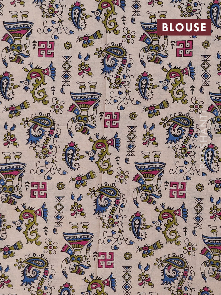 Grey & Beige Narayanpet Cotton - Kalamkari Blouse