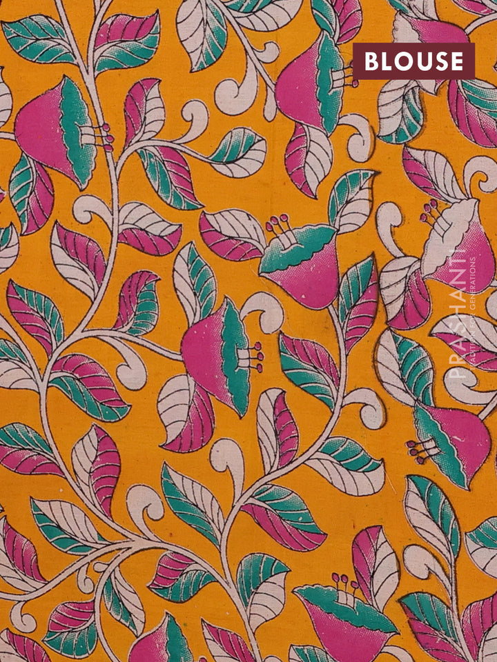 Peacock Blue & Mustard Yellow Narayanpet Cotton - Kalamkari Blouse
