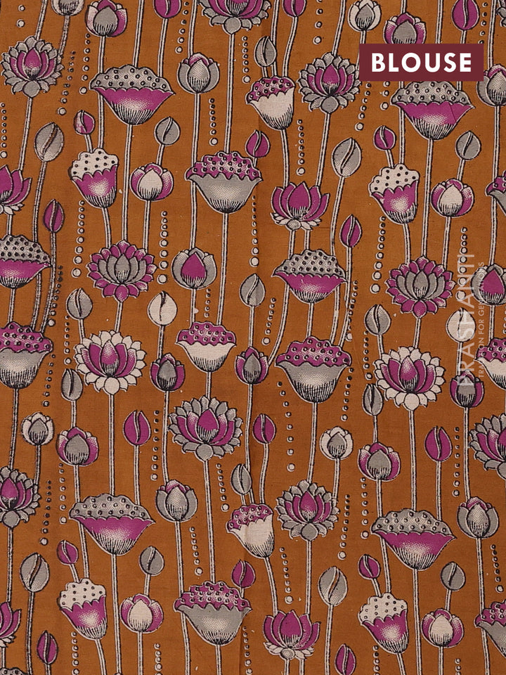 Peacock Blue & Brown Narayanpet Cotton - Kalamkari Blouse