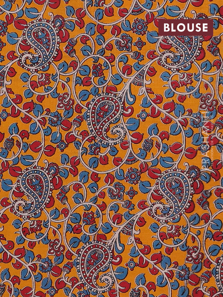 Peacock Blue & Mustard Yellow Narayanpet Cotton - Kalamkari Blouse