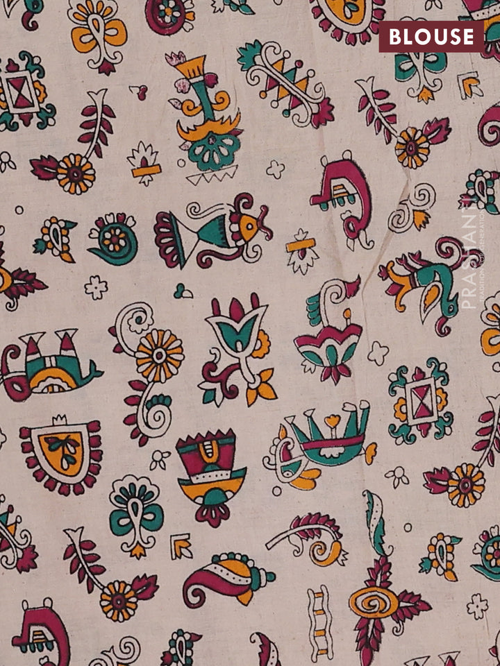 Grey & Beige Narayanpet Cotton - Kalamkari Blouse