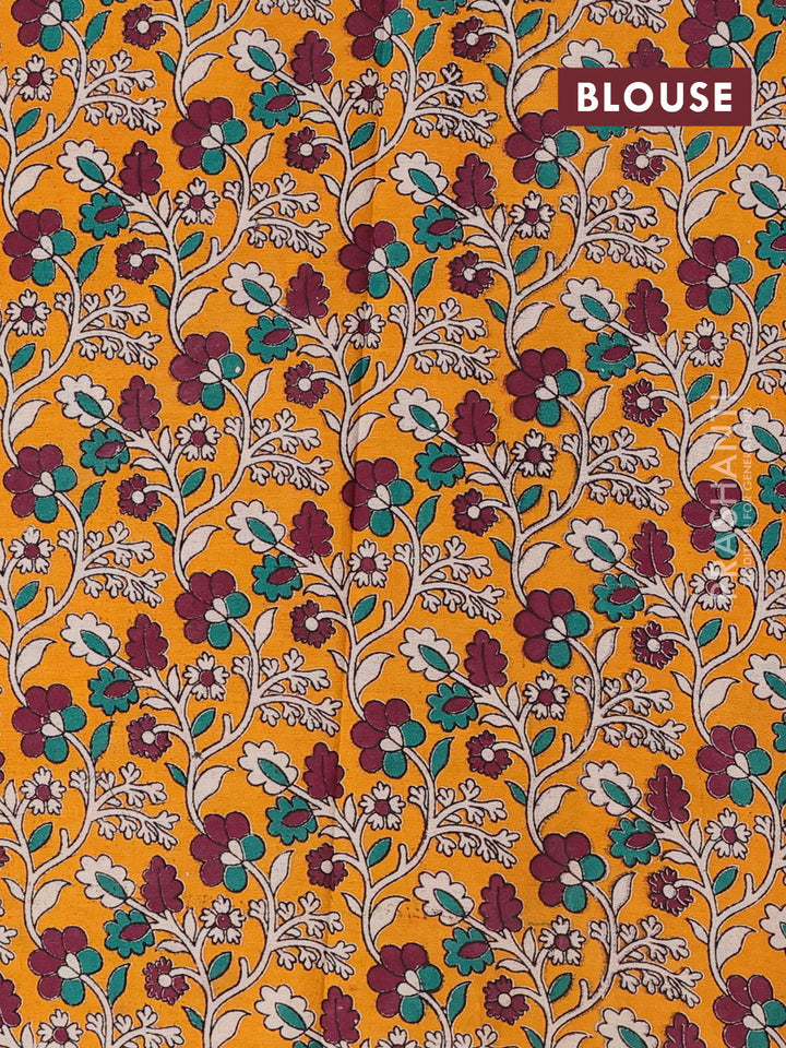 Green & Mustard Yellow Narayanpet Cotton - Kalamkari Blouse