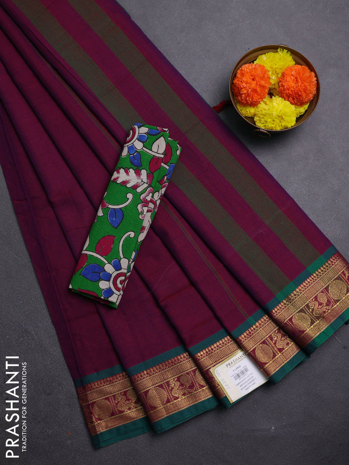 Magenta Pink & Green Narayanpet Cotton - Kalamkari Blouse