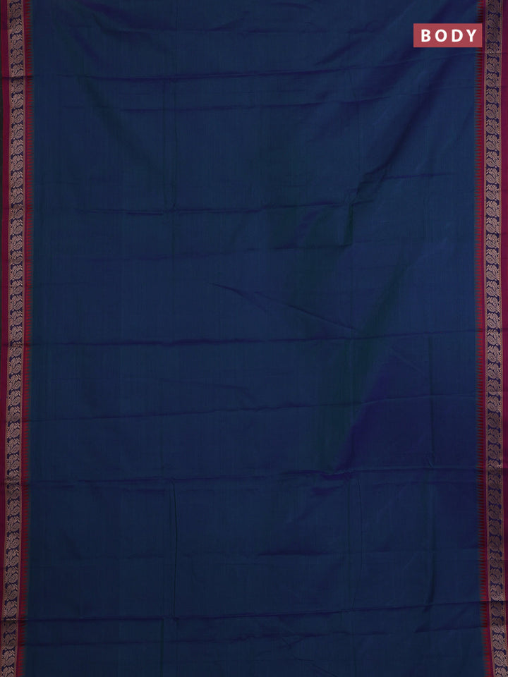 Peacock Blue & Beige Narayanpet Cotton - Kalamkari Blouse
