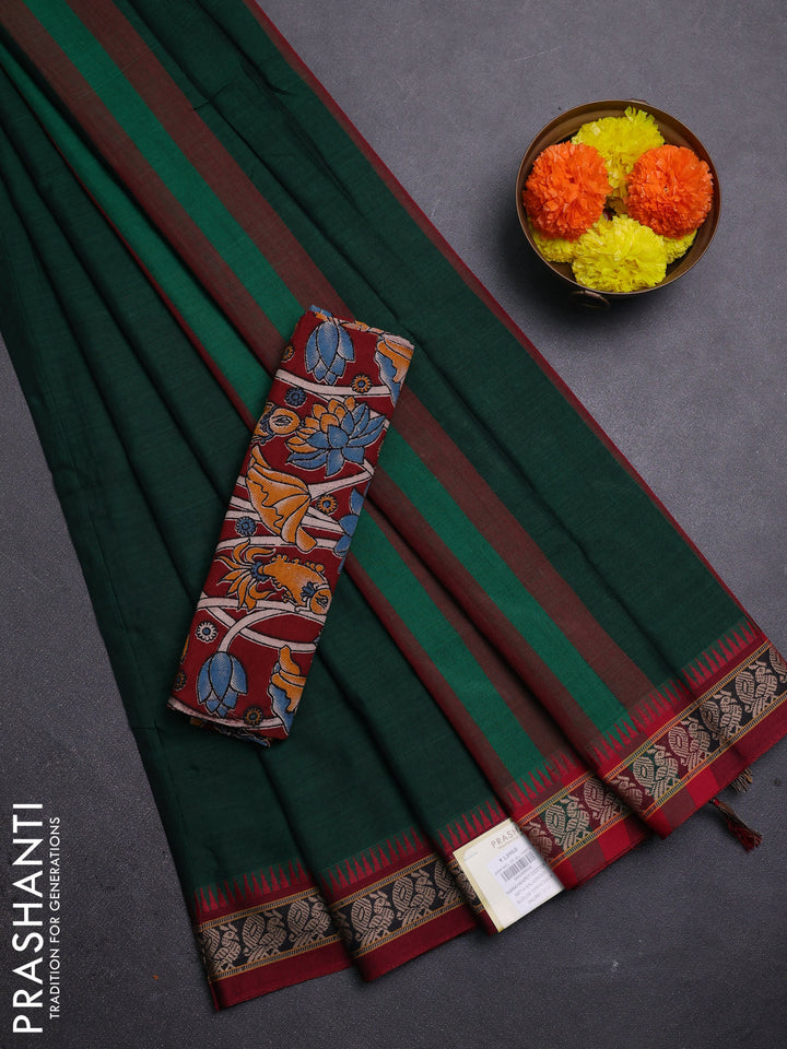 Green & Maroon Narayanpet Cotton - Kalamkari Blouse
