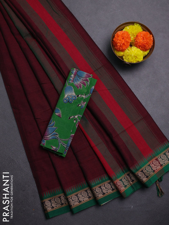 Maroon & Green Narayanpet Cotton - Kalamkari Blouse