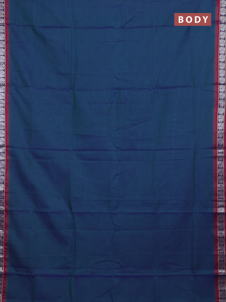 Peacock Blue & Beige Narayanpet Cotton - Kalamkari Blouse