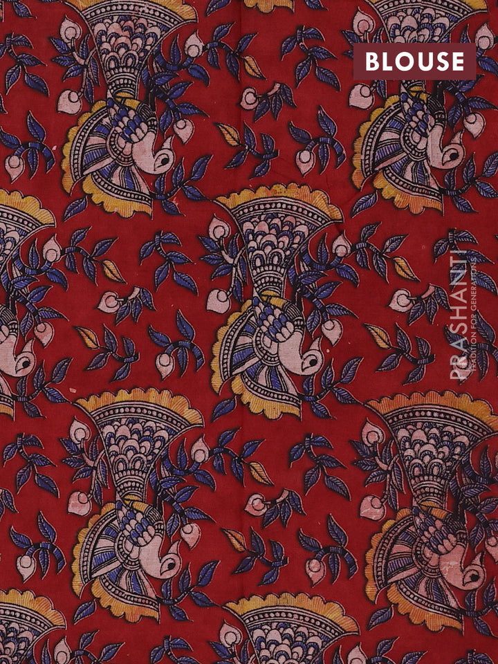 Green & Maroon Narayanpet Cotton - Kalamkari Blouse