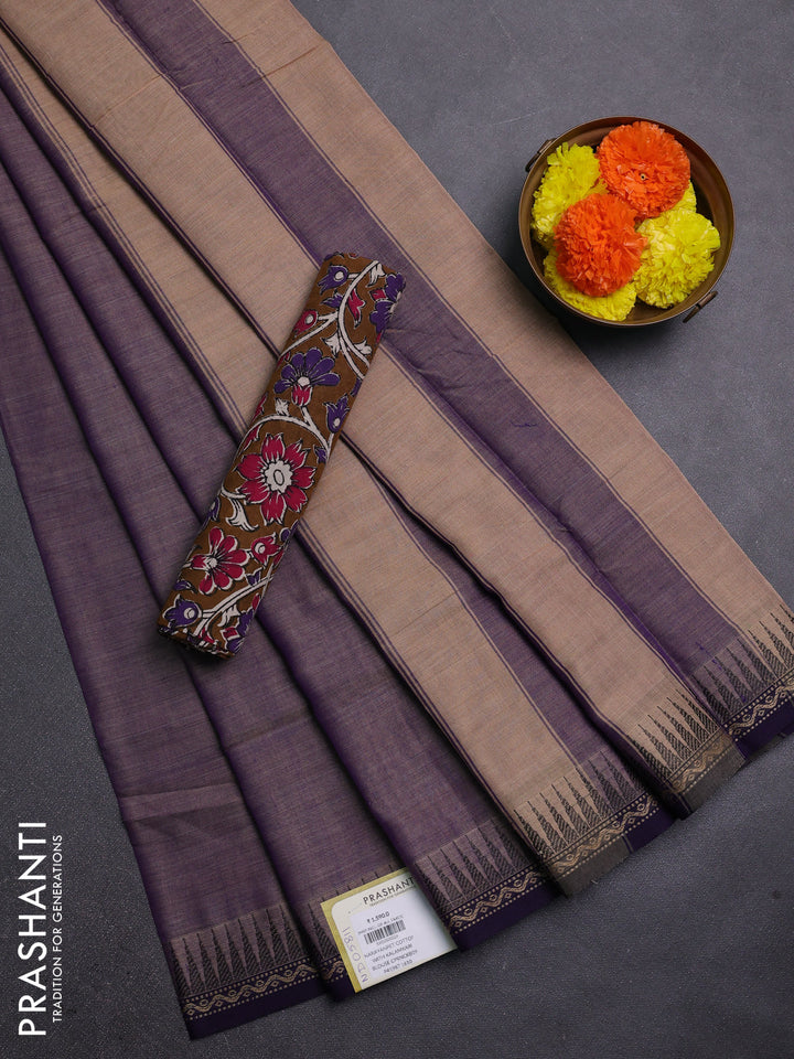 Pastel Purple & Mustard Narayanpet Cotton - Kalamkari Blouse