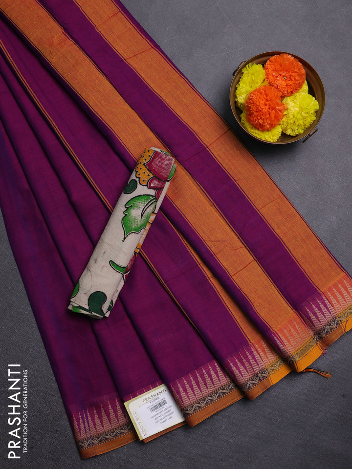 Purple & Beige Narayanpet Cotton - Kalamkari Blouse