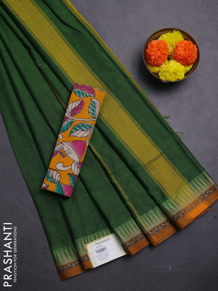 Sap Green & Mustard Yellow Narayanpet Cotton - Kalamkari Blouse